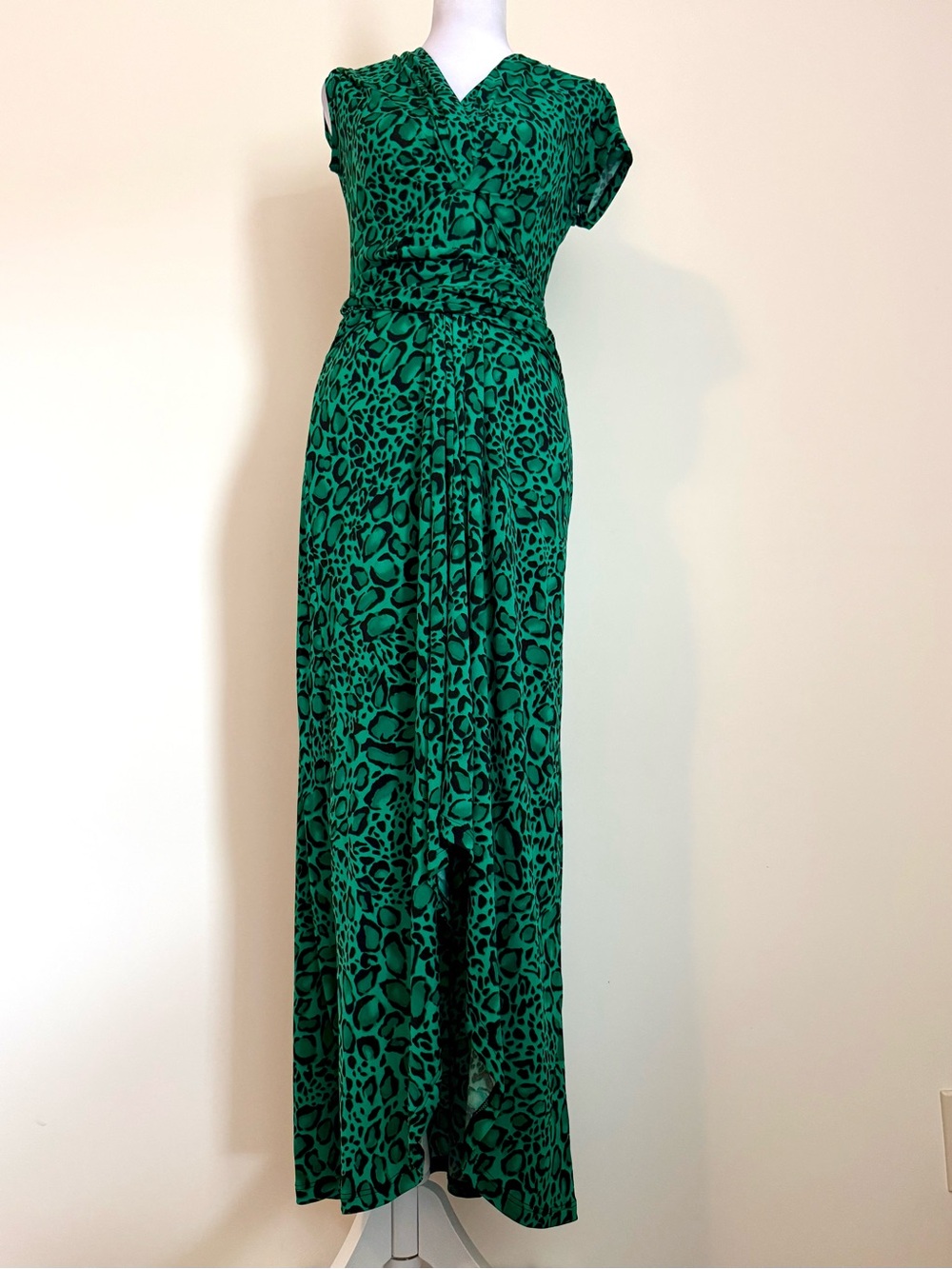 IMAN Emerald Green Animal-Print Maxi Dress size small